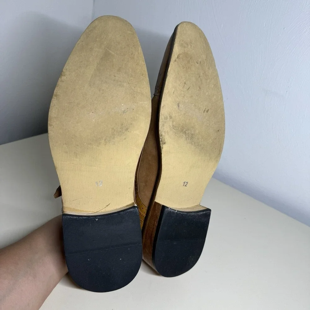 Gino Vitale Tan Double Monk Strap Dress Leather Suede Loafers / Men's Size 12